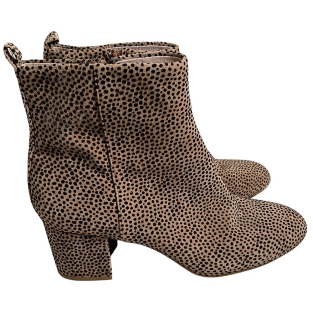 Gianni Bini Womens Leopard Cheetah Calf Hair Ankle‎ Booties Block Heel Tan 9.5M